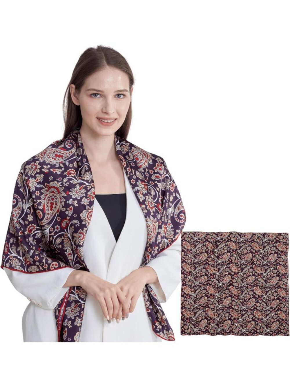 Luxurious 100% Silk Large Square Scarf - 43" Head & Neck Wrap, Perfect Gift